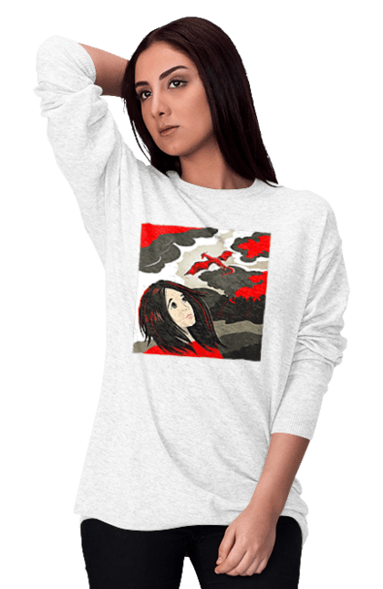 Women's sweatshirt with prints Girl and dragon. Dragon, fantasy, romance, young woman. 2070702