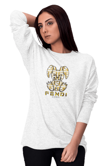 Світшот жіночий з принтом "Fendi". Fendi, бренд, будинок моди, заєць, італія, люкс, мода, одяг, сумка, фенді. 2070702