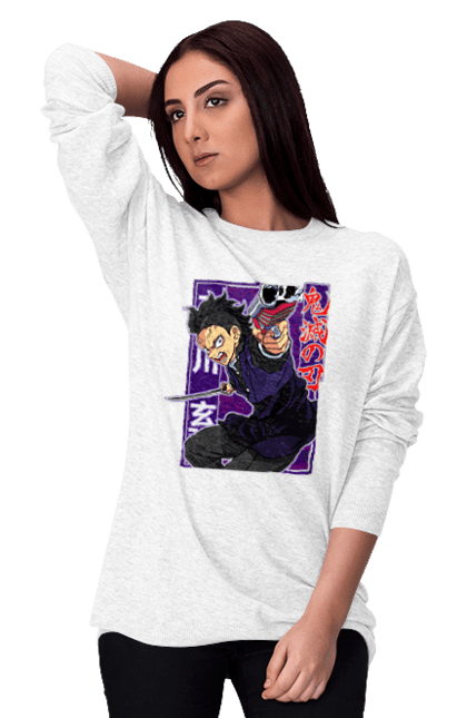 Women's sweatshirt with prints Demon Slayer Genya Shinazugawa. Anime, demon slayer, genya, genya shinazugawa, kimetsu no yaiba, manga, аниме, истребитель демонов, манга. 2070702