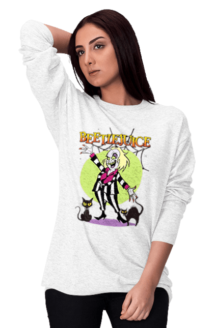 Свитшот женский с принтом Битлджус. Beetlejuice, ghost, tim burton, warner bros, битлджус, комедия, привидение, тим бертон, ужас, фильм. 2070702