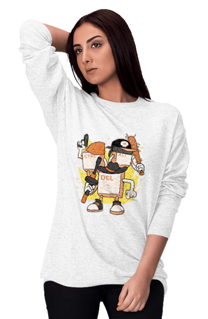 Світшот жіночий з принтом "Ctrl alt del Програмерський екшен". 404, andoid, aws, backend, c++, cloud, css, data, dev, devops, frontend, geek, git, github, go, golang, google, hacker, html, ios, java, javascript, jquery, js, linux, nodejs, php, python, react, science, script, web, геймер, гік, дата, клавіши, код, компьютер, лінукс, мова, облако, пайтон, пингфин, программист, програмування, талисман, хакер. 2070702