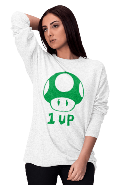 Women's sweatshirt with prints 1UP Mario. Character, game, mario, mario bros, nintendo. 2070702