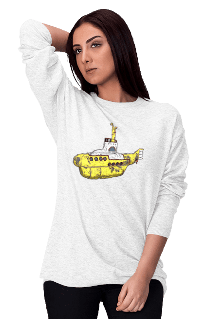 Світшот жіночий з принтом "Жовтий підводний човен". Біт група, бітлз, група, джон леннон, жовта, жовтий підводний човен, знаменита, класика, ливерпуль, музика, підводний човен, покоління, поп, рок, рок н ролл, хіт. ART принт на футболках
