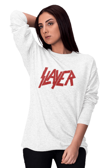 Women's sweatshirt with prints Slayer. Groove metal, group, metal band, music, nu metal, scull, slayer, speed metal, thrash metal. 2070702