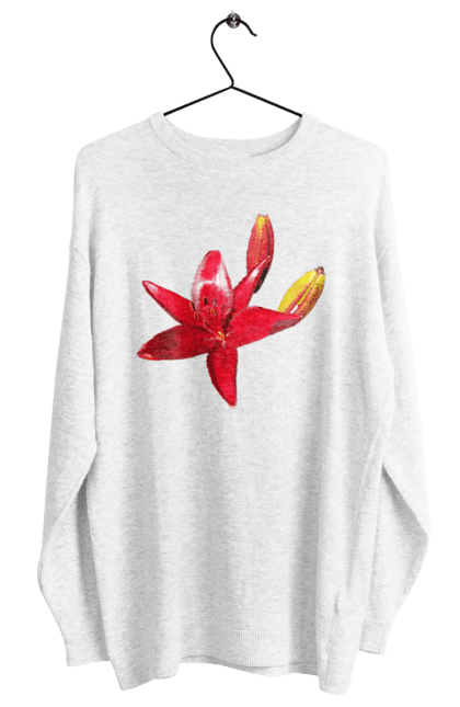 Світшот жіночий з принтом "Червона лілія". Бутон, квітка, колір, лілія, природа, сонячний, червона квітка, червона лілія, червоний, яскравий. 2070702