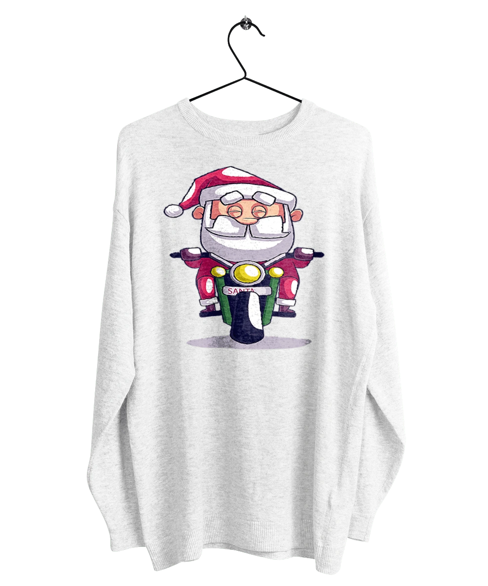 Happy Santa on a motorcycle