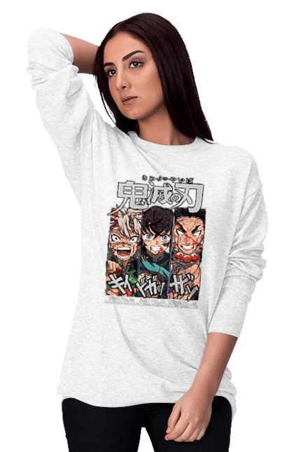 Women's sweatshirt with prints Demon Slayer Sanemi Muichiro Gyomei. Anime, demon slayer, gyomei, himejima, kimetsu no yaiba, manga, muichiro, sanemi. 2070702