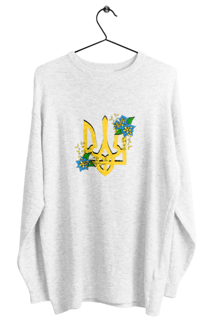 Світшот жіночий з принтом "Український герб з квітами". Герб, герб україни, для жінок, квіти, сине жовтий. CustomPrint.market