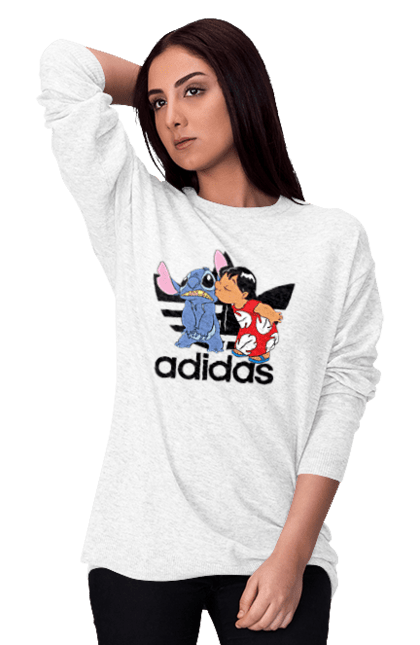 Світшот жіночий з принтом "Adidas Стіч". Adidas, адідас, дісней, інопланетянин, кіно, ліло та стіч, мультфільм, стич, фільм. 2070702