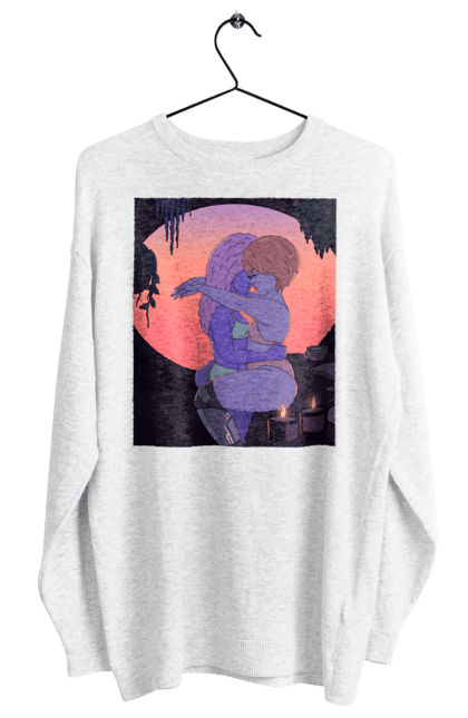 Women`s sweatshirt with prints Purple Girls Hugging. Hug, sunset. 2070702