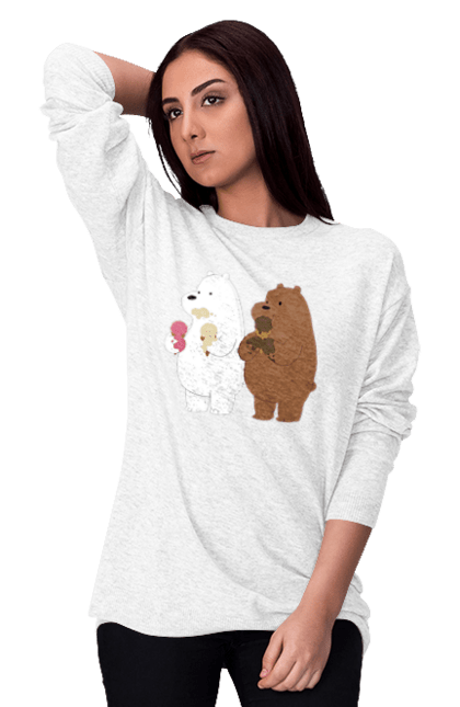Світшот жіночий з принтом "Білий і бурий ведмідь об'їдаються морозивом". Білий ведмідь, бурий ведмідь, морозиво. CustomPrint.market