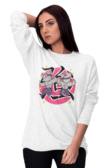 Women's sweatshirt with prints Demon Slayer Uzui Tengen's mice. Anime, demon slayer, kimetsu no yaiba, manga, mice, serial, tengen, tengen uzui, uzui. 2070702