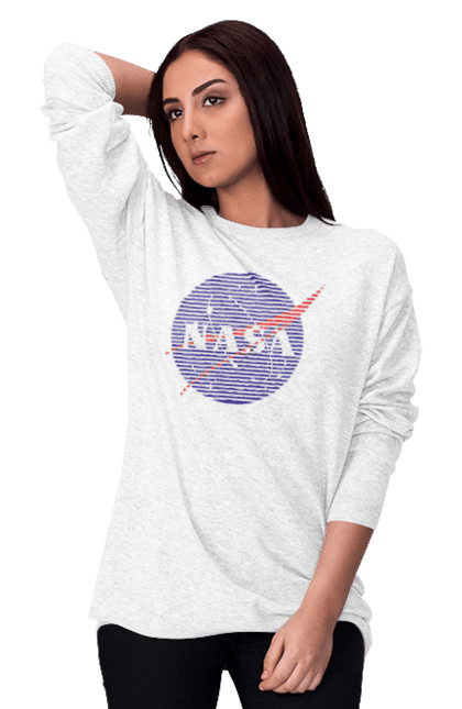 Women's sweatshirt with prints NASA. Aeronautics, astronautics, aviation, nasa, research, rocket, science, space, technologies, usa. 2070702