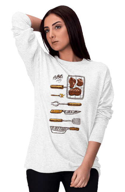 Світшот жіночий з принтом "Барбекю Паті". Барбекю, м`ясо, смажити. 2070702