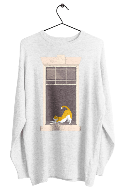 Світшот жіночий з принтом "Кіт В Вікні". Вікно, кіт, потягушки, рудий. 2070702