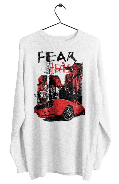 Світшот жіночий з принтом "Червона Машина В Місті". Їзда, машина, місто. 2070702