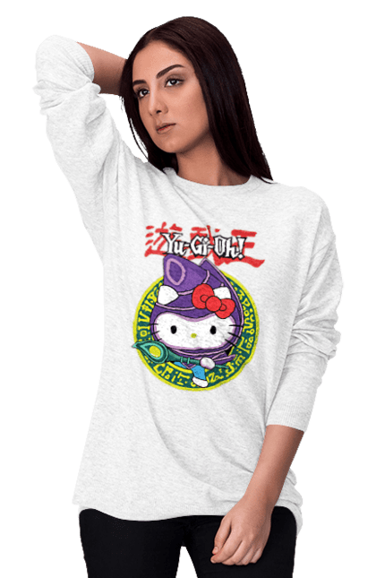 Women's sweatshirt with prints Yu Gi Oh! Hello Kitty. Brand, cat, character, hello kitty, kitten, yu gi oh, yugio. 2070702