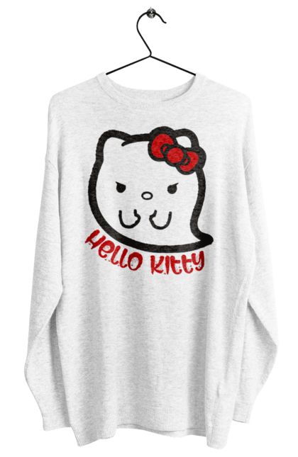 Свитшот женский с принтом Хелло Китти Хэллоуин. Ghost, halloween, hello kitty, бренд, кот, котенок, персонаж, привидение, хелло китти, хэллоуин. 2070702