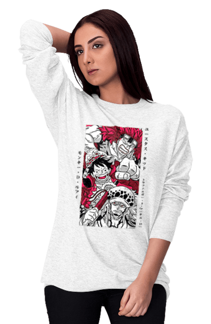 Women's sweatshirt with prints One Piece Luffy. Anime, luffy, manga, monkey de luffy, one piece, pirates. 2070702