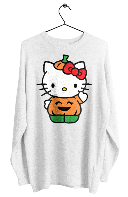 Світшот жіночий з принтом "Хелло Кітті Хелловін". Halloween, hello kitty, бренд, гарбуз, кошеня, персонаж, хелло кітті, хелловін. 2070702