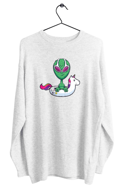 Свитшот женский с принтом Инопланетянин Плавает В Кругу. Инопланетянин, надувной круг, плавать. 2070702