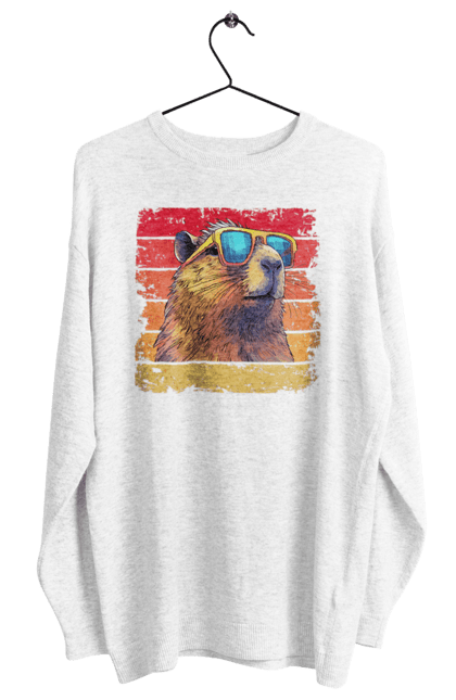 Women's sweatshirt with prints Capybara. Animal, capybara, glasses, rodent. 2070702