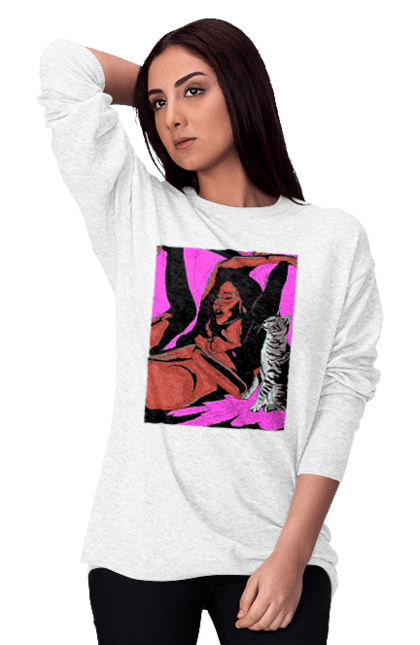 Women`s sweatshirt with prints Girl Gets Fun. Cat, naked, passion, satisfaction. 2070702