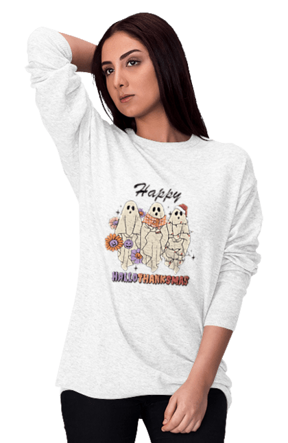 Women's sweatshirt with prints Halloween Ghost. Costume, ghost, halloween, holiday, october, october 31, scary, sweets, trick or treat. 2070702