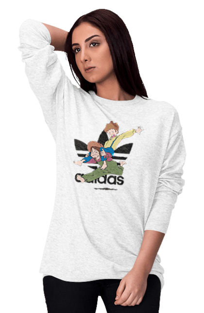 Свитшот женский с принтом Adidas Том Сойер. Adidas, tom sawyer, адидас, книга, мультфильм, повесть, приключения, том сойер. 2070702