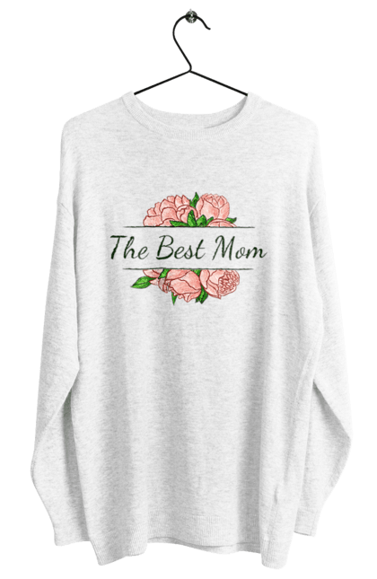 Світшот жіночий з принтом "Мама the best". День матері, квіти, мама, найкраща, напис, піони, подарунок, рожевий, свято. CustomPrint.market
