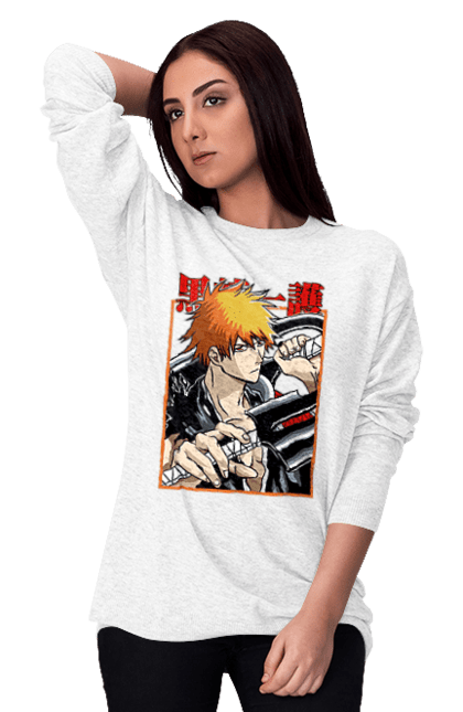 Світшот жіночий з принтом "Бліч Куросакі Ічіґо". Anime, bleach, ichigo kurosaki, manga, аніме, бліч, ічіго, куросакі ічіґо, манга. 2070702