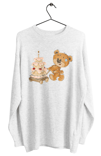 Світшот жіночий з принтом "Ведмедик з тортом". Ведмідь, день народження, медвеженок, торт. futbolka.stylus.ua