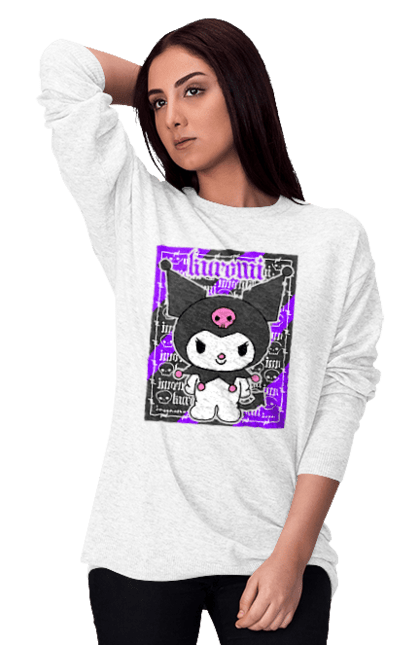 Women's sweatshirt with prints Hello Kitty Kuromi. Anime, character, hello kitty, kuromi, my melody, sanrio. 2070702