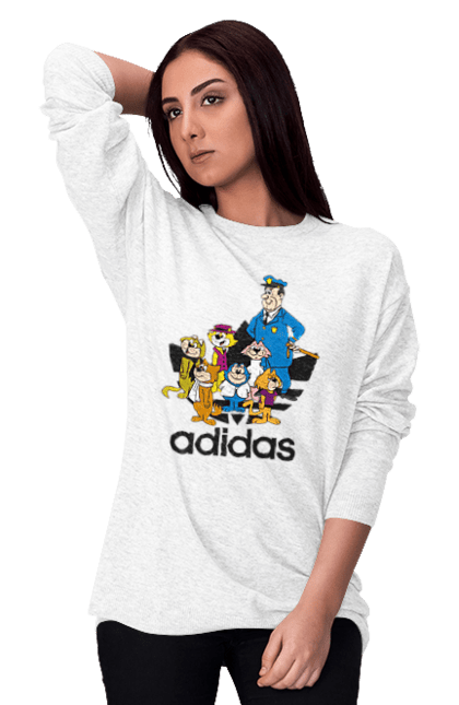 Свитшот женский с принтом Adidas Top Cat. Adidas, top cat, адидас, кот, коты, мульт, мультсериал. 2070702