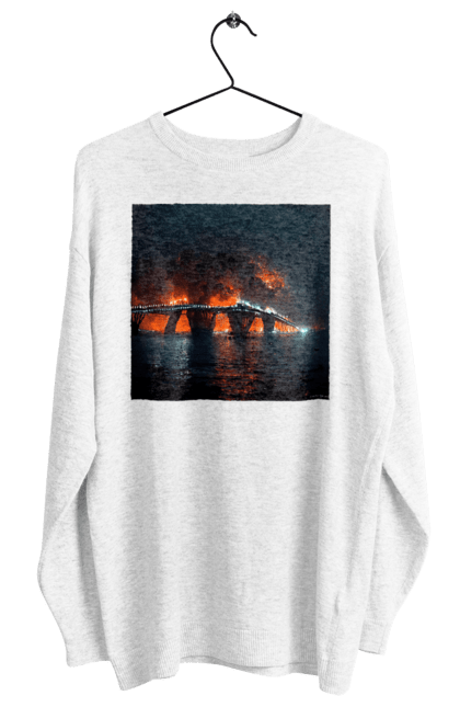 Світшот жіночий з принтом "Кримський мост горить". Армія росії, армія україни, годить, зсу, крим, мост, удар, удар зсу. 2070702