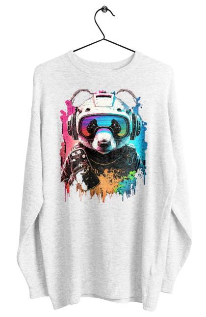 Світшот жіночий з принтом "Панда в VR шолом". Віртуальна реальність, гік, панда, персонаж, шолом. 2070702