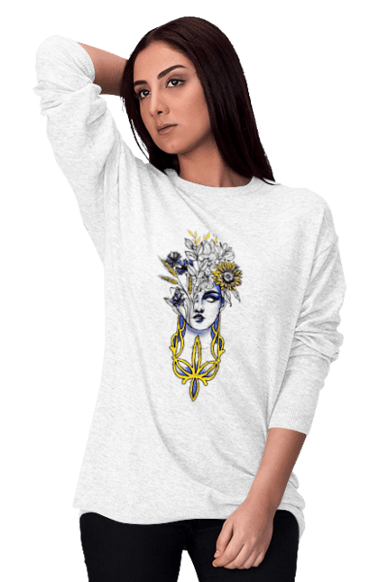 Світшот жіночий з принтом "Українка". Жінка, соняшник, українка. 2070702