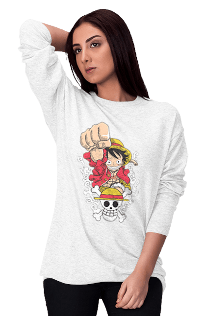 Women's sweatshirt with prints One Piece Luffy. Anime, luffy, manga, monkey de luffy, one piece, pirates. 2070702