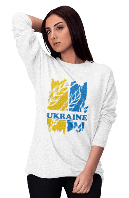 Women`s sweatshirt with prints Ukraine ears of wheat. Ears of wheat, symbol of ukraine, ukraine, ukrainian symbols. 2070702
