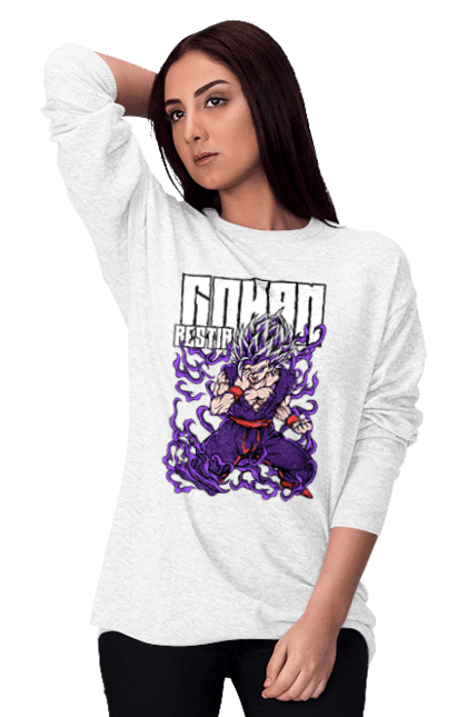 Women's sweatshirt with prints Dragon Ball Gohan. Anime, dragon ball, gohan, goku, manga, tv series, vegeta. 2070702