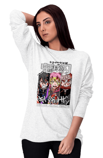 Women's sweatshirt with prints Demon Slayer Obanai Mitsuri Tengen. Anime, demon slayer, iguro, kimetsu no yaiba, manga, mitsuri, obanai, tengen. 2070702