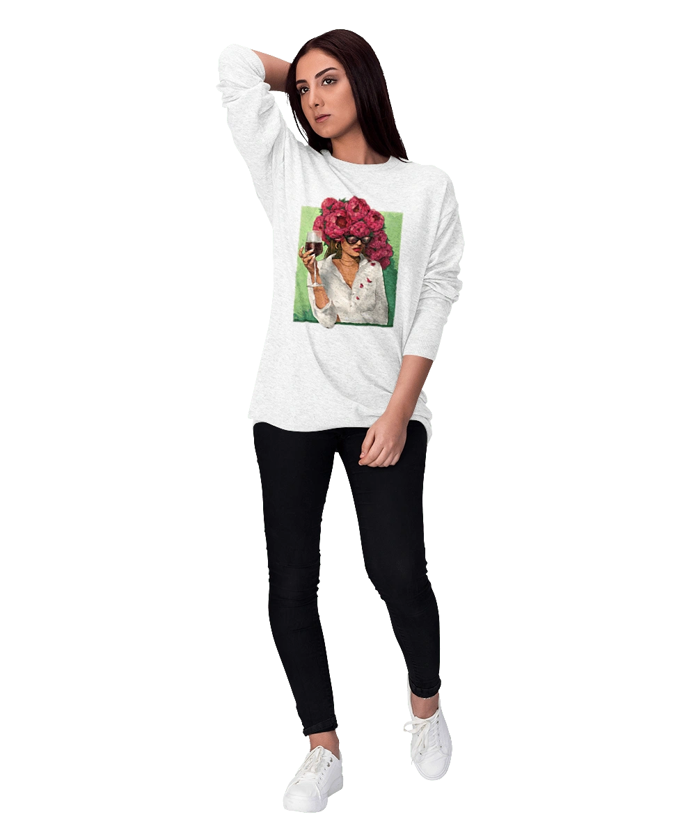 Girl with peonies and a glass