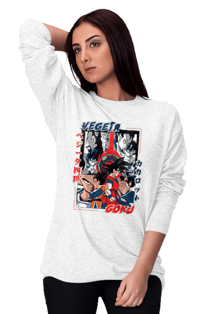 Women's sweatshirt with prints Dragon Ball. Anime, dragon ball, goku, manga, tv series, vegeta. 2070702