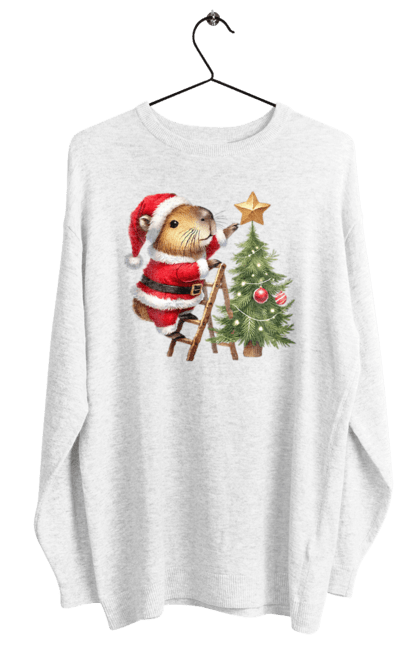 Women's sweatshirt with prints Christmas Capybara with a Tree. Animal, capybara, christmas, christmas capybara, christmas tree, gift, holiday, new year, new year`s gift, santa. 2070702