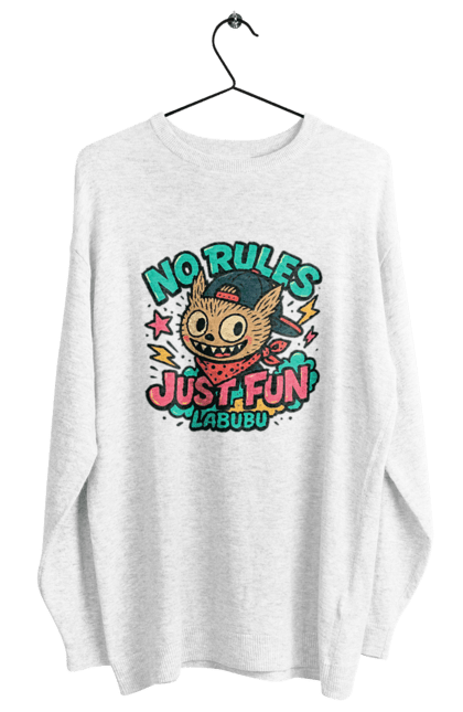 Світшот жіночий з принтом "Лабубу". Norulesjustfun, y2k, бандана, вуличний стиль, грайливий, графіті, зухвалий, лабубу, ретромультяшка, яскраво. 2070702