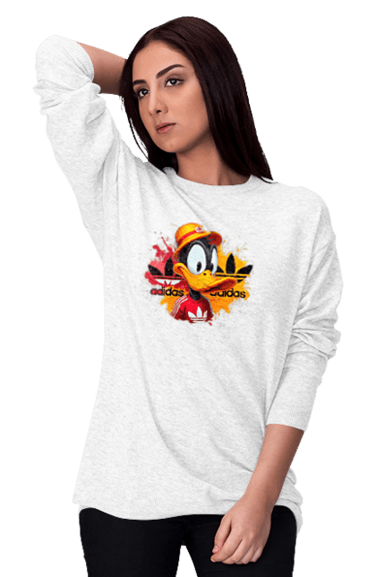 Women's sweatshirt with prints Daffy Duck Adidas. Adidas, cartoon, character, daffy duck, duck, looney tunes, merrie melodies, warner brothers. 2070702