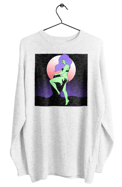 Світшот жіночий з принтом "Зелена Дівчина І Місяць". Інопланетянка, місяць. 2070702