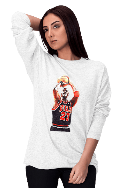 Світшот жіночий з принтом "Майкл Джордан арт". Баскетбол, джордан, майкл джордан, майкл джордан арт, спорт. CustomPrint.market