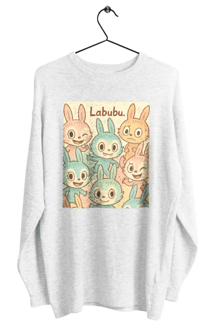 Світшот жіночий з принтом "Лабубу". Безтурботно, грайливо, дизайнперсонажу, каваї, лабубу, милі мистецтво, ніжні відтінки, пастельніквіти, стиль мультфільму, чарівно. 2070702