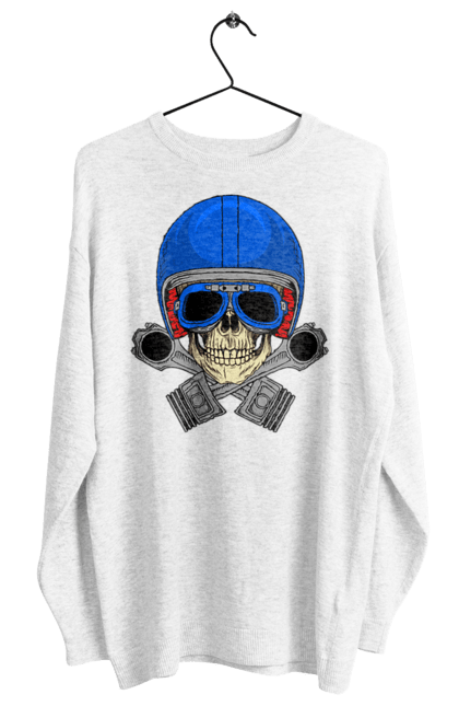 Світшот жіночий з принтом "череп мотолюбитель". Байкер, окуляри, череп, шолом. 2070702